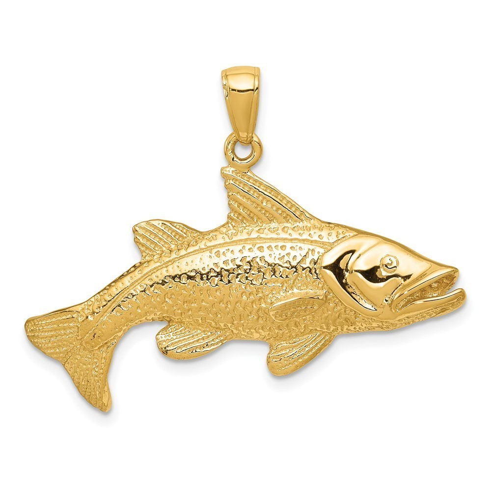 14k Yellow Gold Polished Open-Backed Redfish Necklace Charm Pendant